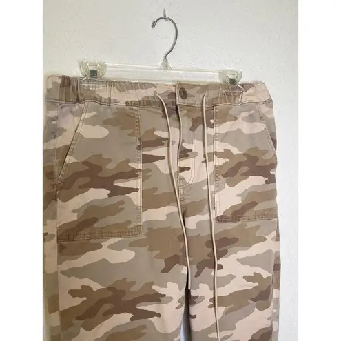 American Eagle AEO Stretch Camo Denim Jogger Pants Elastic Waist & Cuffs EUC Sz 12 Cotton Tan