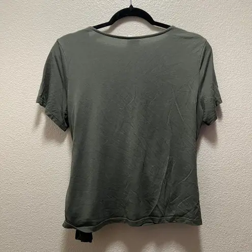 A New Day  Olive Green Soft Short Sleeve V-Neck Faux Wrap Tie T-Shirt Size Small