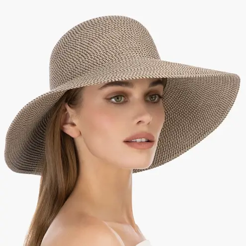 NWT Eric Javits Rollable Hampton Foldable Straw Sun Hat UV 50 Protection in Bark Tan