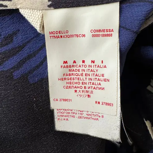 MARNI Silk Crepe Sleeveless Floral V Neck Blue Blouse Size 6 EU 42