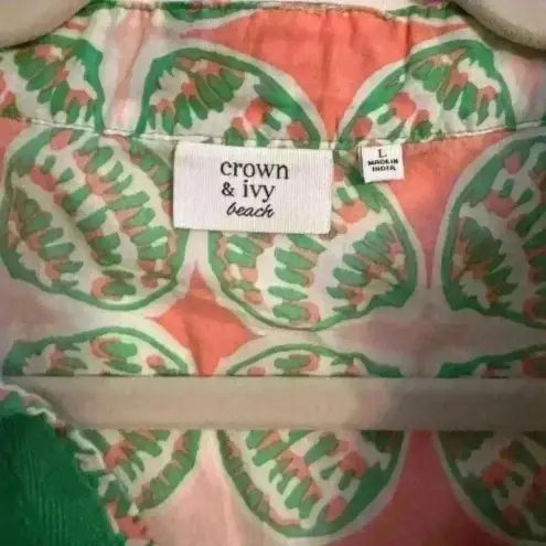 Crown & Ivy  Beach Women's Tunic Green Coral‎ Seashell Size Large
