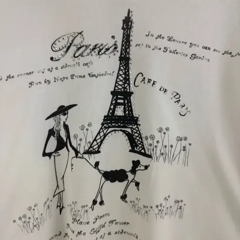 CACTUS Vintage Y2K White Black Paris Eiffel Tower V Neck Graphic Long Sleeve Top Size L