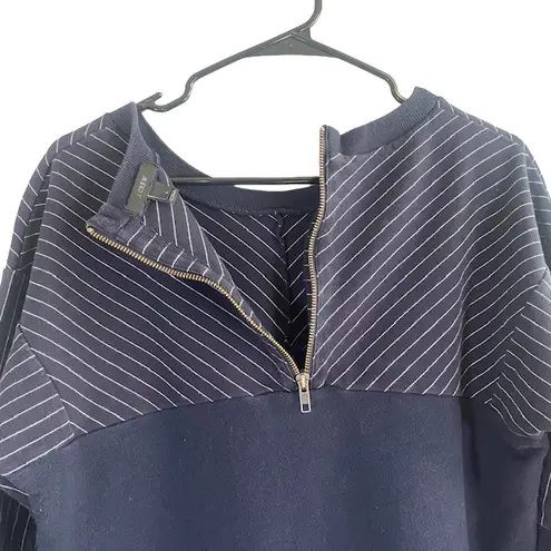 J.Crew  Navy Blue Striped Cozy Cotton Blend Sweatshirt Women Sz L