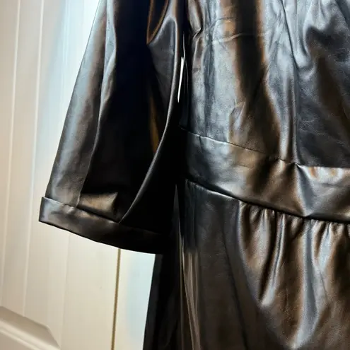 Ashley Stewart Black Faux Leather Wrap Off Shoulder Midi Dress Plus Size 26/28 #