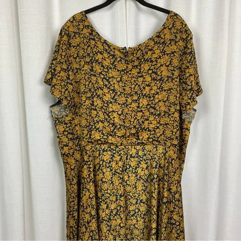 Unique Vintage  Navy Blue&Yellow Floral Tie Front 1940’s Swing Midi Dress Sz.5x