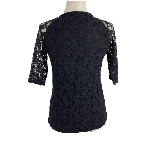 Reiss  Womens Small Magnolia Lace Overlay Black Professional Blouse Shirt Sheer