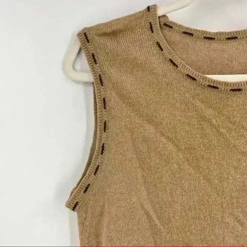 Pringle Embroidered Logo Lightweight Wool Sleeveless Vest Top Size Small Tan