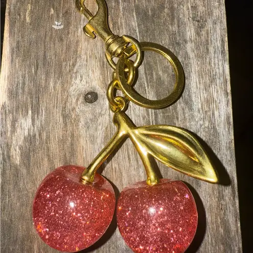 Cherry Bag Charm KeyChain Glitter resin and Gold Brass Pink Cherry Bag Chain
