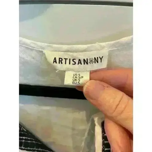 Artisan NY Women's White Blue Linen Caftan Pullover Tunic Top, S