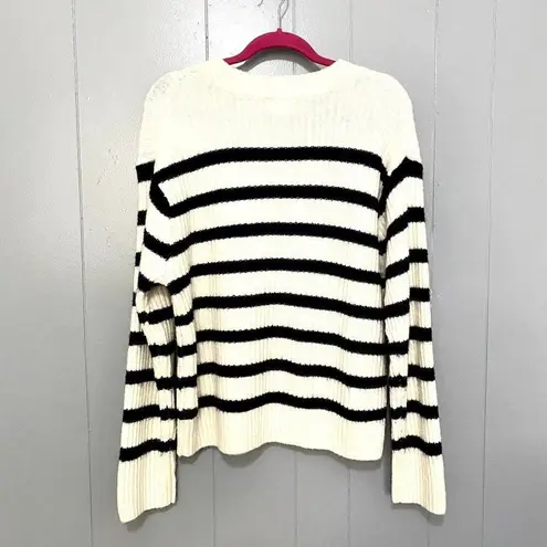 H&M White Navy Striped Crewneck Wool-blend Oversized Coastal Preppy Sweater M