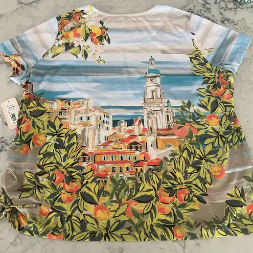Allison Daley Womens Embellished Colorful Shirt Top Tuscan Village New 2X Blue