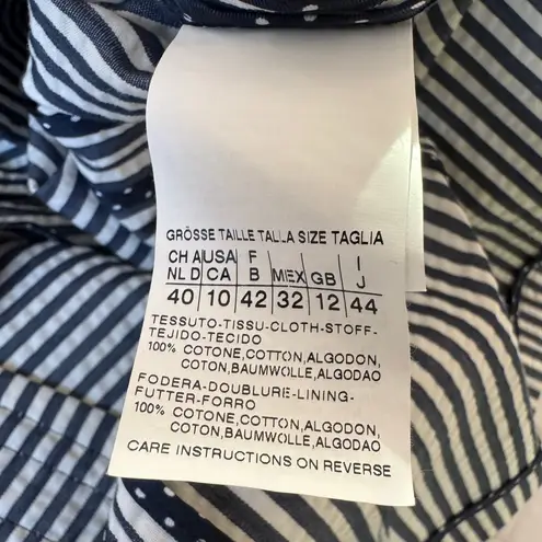 Weekend MaxMara Vanda 100% Cotton Blue & White Seersucker Single Breasted Blazer Size 10