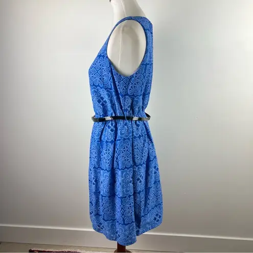 Elle Blue Lace Sleeveless Dress with Black Belt, Women's Size Medium