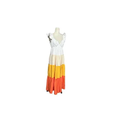 English Factory Sunset Color Block Tiered Maxi Dress Ruffle Sleeves Size M NWT