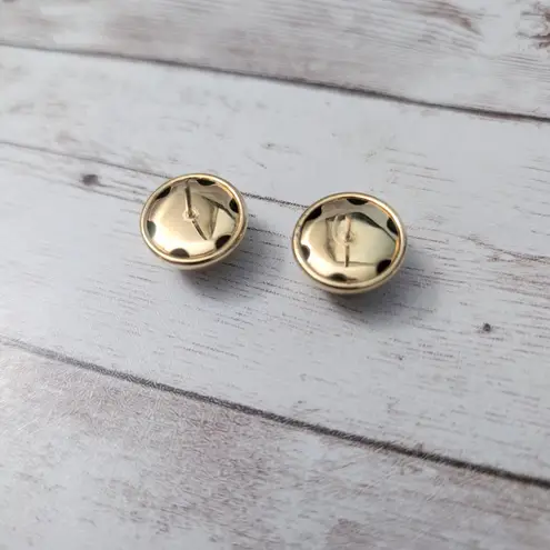 Vintage Stud Earrings For Pierced Ears Mirrored Gold Tone Domed 5/8"