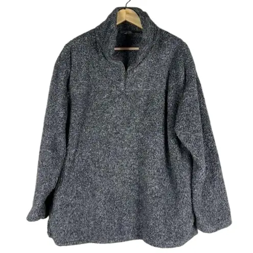 JODIFL Pullover Fleece Jacket Womens L Gray Cozy Sherpa Teddy Minimalist Lounge