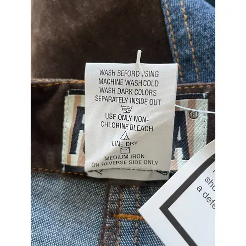 Forenza Vintage Blue Brown Maxi Denim Faux Suede Skirt Size 6 NEW