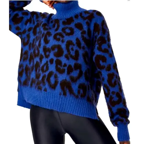 Sweaty Betty  Women’s Jacquard Electric Blue Leopard Print Mohair Sweater Small