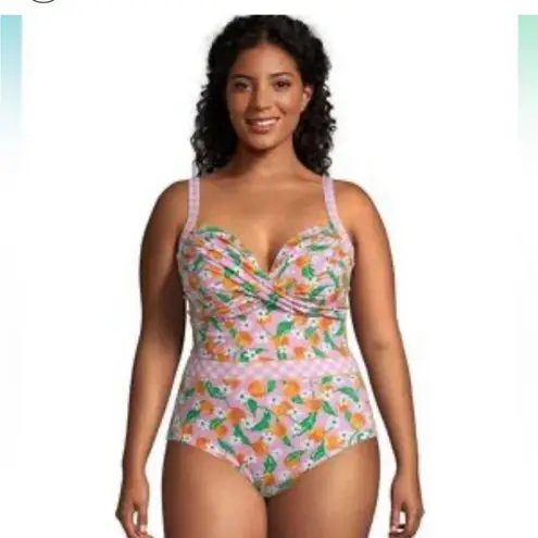Lands' End  X Draper James Pink Gingham Orange Blossom Swimsuit Size 20 W