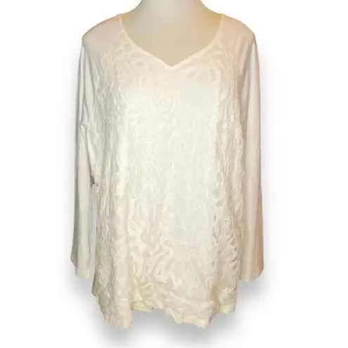 cj banks Ivory Lace Overlay Long Sleeve Top Size 1X