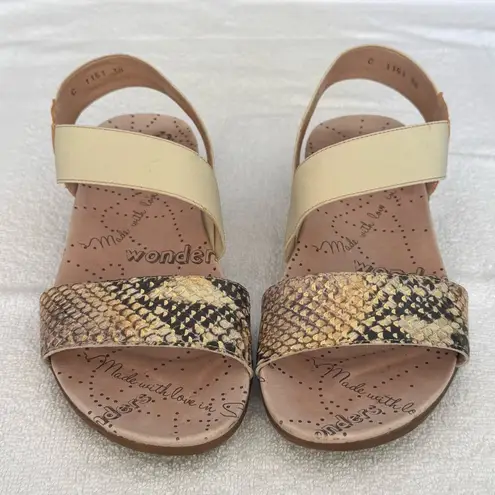 WONDERS Leather Slingback Ankle Strap Snake Slide Sandal Size 38 Brown