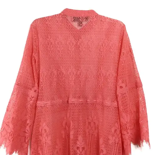 Colleen Lopez lace coral boho bell sleeve coverup Size L