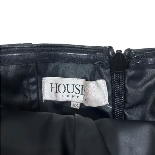 House Of CB  Khemera Black Vegan Leather Strapless Midi Dress XS