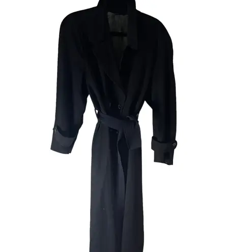 Woolf Brothers Vintage 100% Pure Wool Black Belted Trench Coat