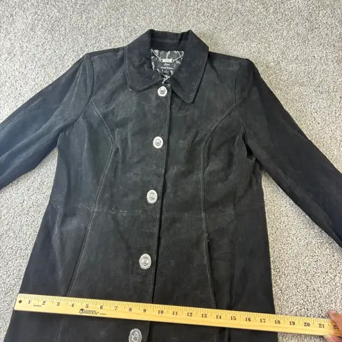 Dennis Basso Dennis Basso Black Suede Leather Button Front Jacket Coat Women's Small