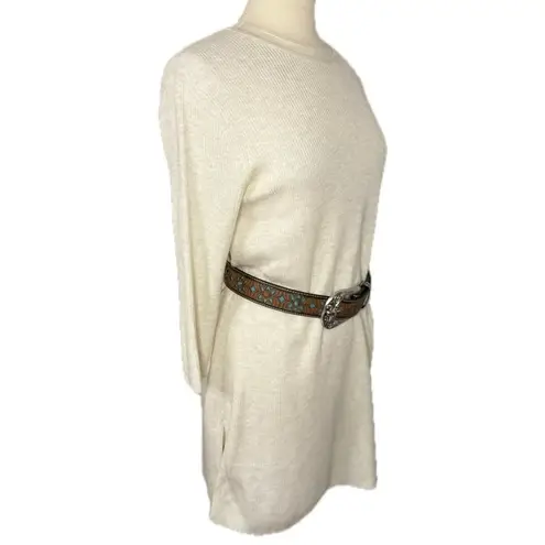 J. JILL Lightweight Crewneck Sweater Dress in Cream, Small Tan