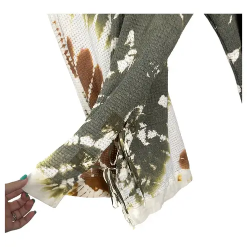 XCVI Dutchman V Neck Mahogany Waffleknit Green Cream Long Sleeve Blouse Medium