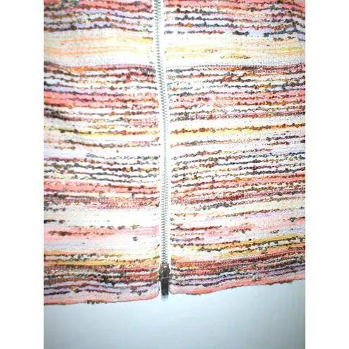 Womens 4 Worth New York Coral Tweed Jacket NWT $648 White Beige Double Zipper Orange