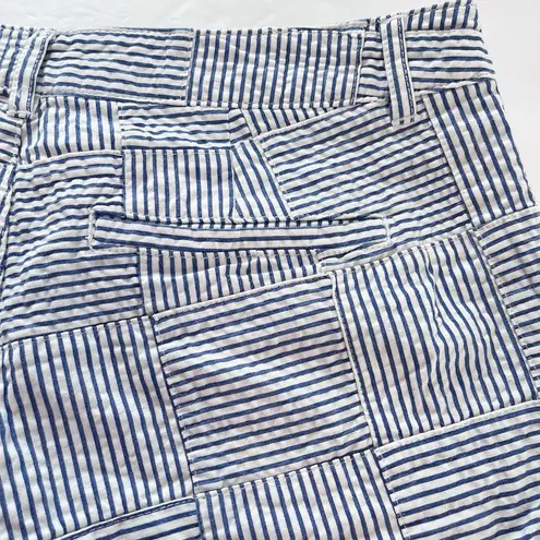 LL Bean Blue Patchwork Seersucker Favorite Fit Cotton Bermuda Shorts Size 6