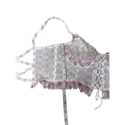 For Love & Lemons Blooms Bustier Top White Pink Floral Corset Top Size M