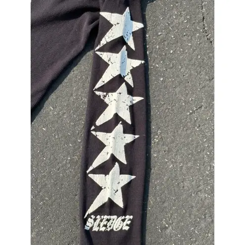 Sledge USA Star Print Hoodie Long Sleeve Top Ribbed Knit Black Large