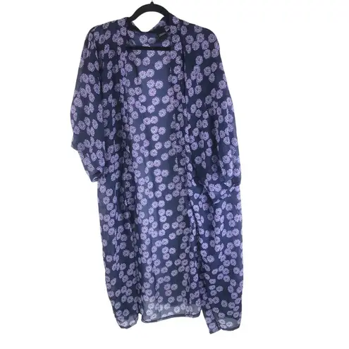 Marcus Adler The Ariel Topper Open Front Sheer Floral Blue Purple One Size Size undefined