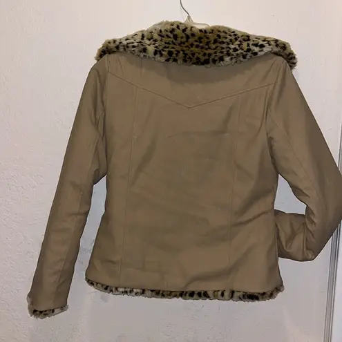 Leopard Print Faux Fur Totally Reversible Faux Leather Jacket Black Size M
