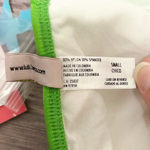 Luli Fama Pink Green Rhinestones Bandeau Bow Tassels Halter Bikini Top NWT Small