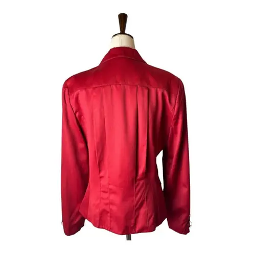Oscar de la Renta Blazer Women 8 Red Wool Blend Leather Trim Jacket Career
