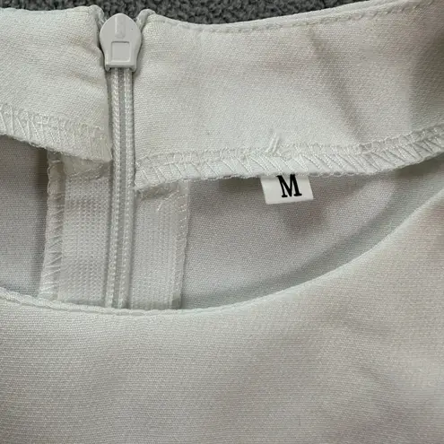 White Sheath Dress Cap Sleeve Back Zipper Pockets Size M Classic Knee Lenght Size M