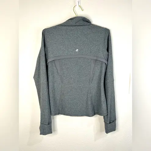 Womens XL Gray Zip Up Jacket Stretchy Fitted Thumbholes Yoga Athleisure Layer