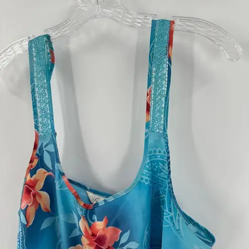 secret treasures Blue Floral Adjustable Strap Slip Dress Size Large FLAWED