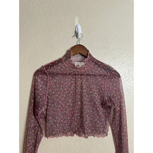For Love & Lemons Nadia Sheer Turtleneck Crop Top Womans Small Pink