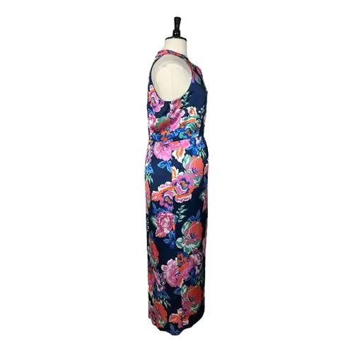 Julia Jordan New Dress Halter Neck Wrap Blue Pink Floral Satin Women’s Size 16