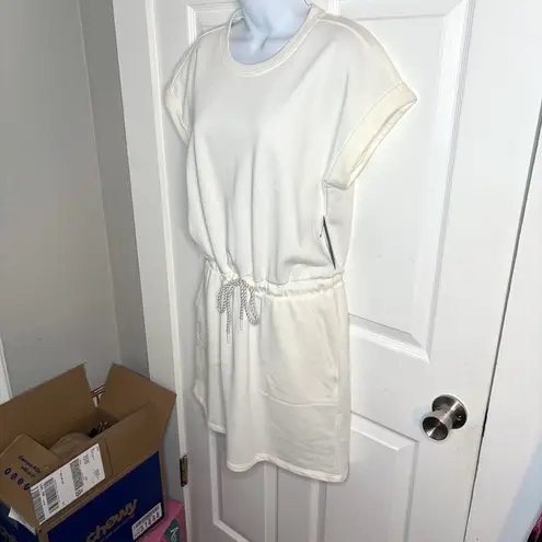 Andrew Marc Crew Neck Drawstring Cotton Blend Minidress Sweatshirt Dress M NWT
