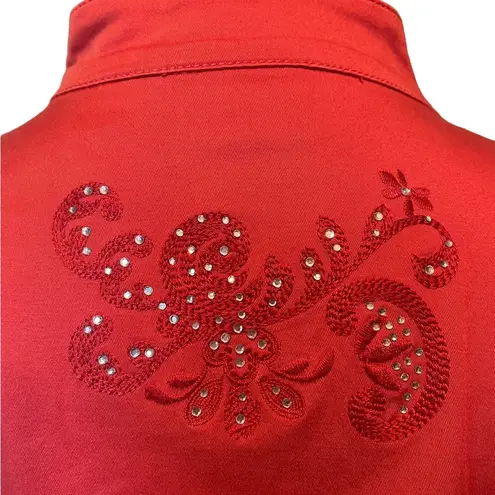 Chico's Chico’s Plus Size Denim Boho Eclectic Rhinestone Bedazzled Floral Zip Up Jacket