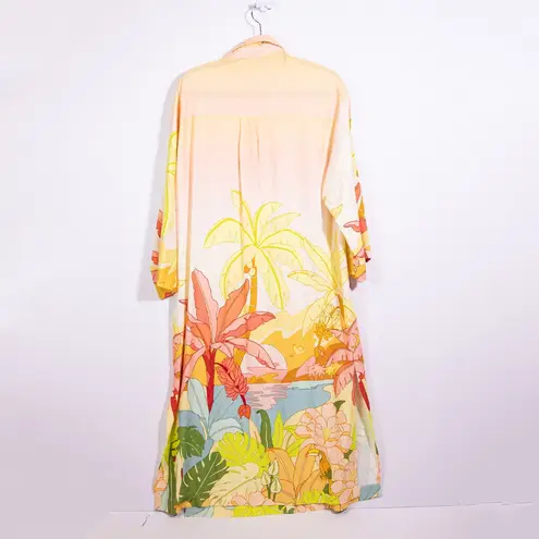 Farm Rio NEW Shirt Dress Button Front Leopard Cheetah Animal Print Luau Midi L