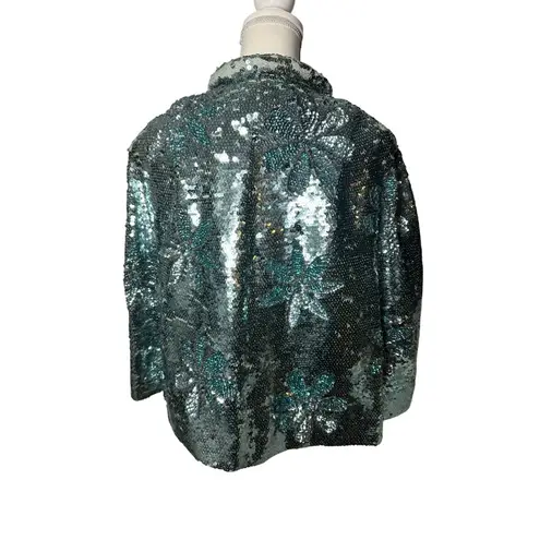 GENE SHELLY'S International Boutique Vintage 100% Wool Blue Sequin Jacket Sz 10