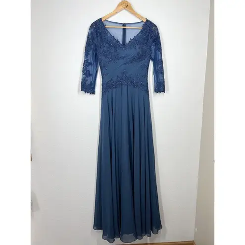 Marsoni By Colors Peacock Blue Lace Appliqué Evening Gown Size 4 Formal M237
