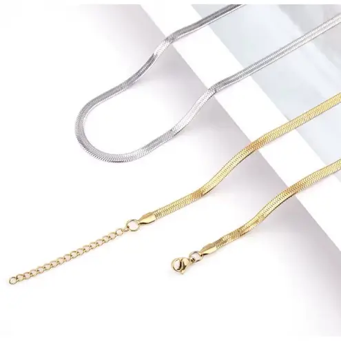 Boutique 3mm Gold Herringbone Necklace | Gold Plated‎ Sterling Silver